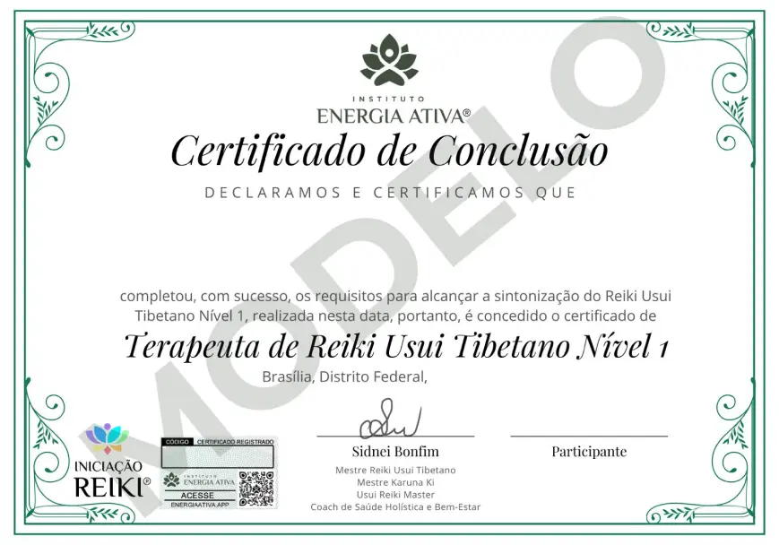 Certificado de Mestre de Reiki reconhecido pela ABRATH